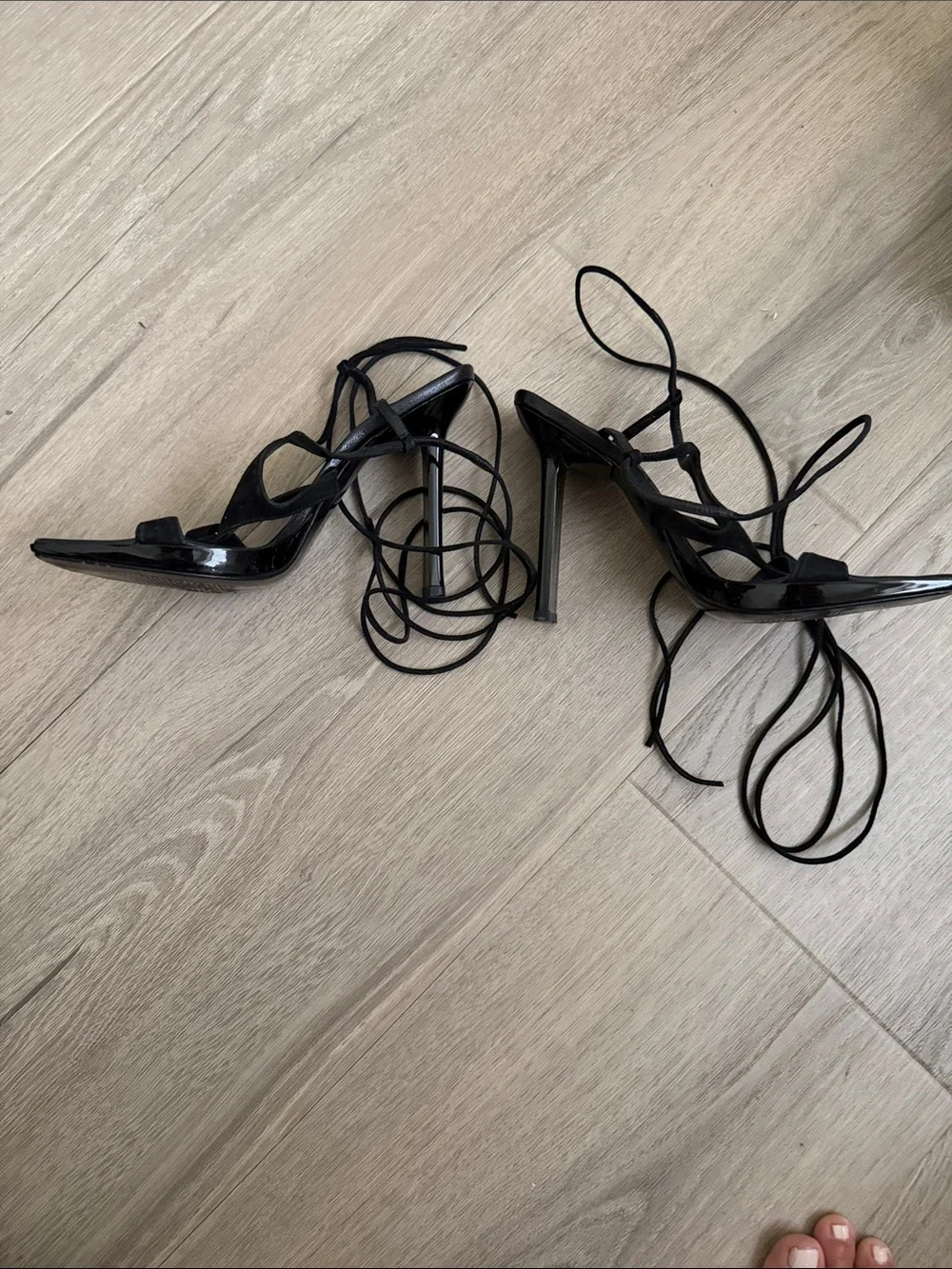 Casadei Black Suede Lace-Up Square Toe Heels